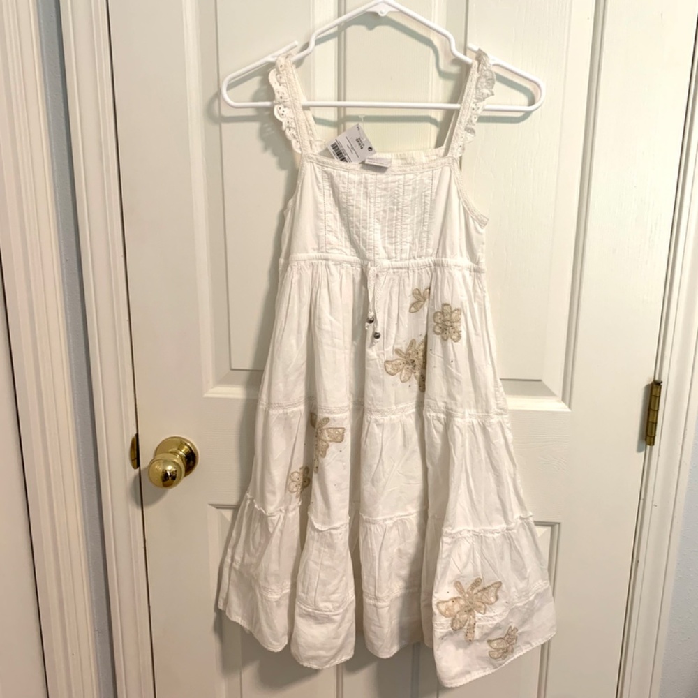 NEXT UK White Ruffled Dress with DragonFlys & Flowers Size 11 Years